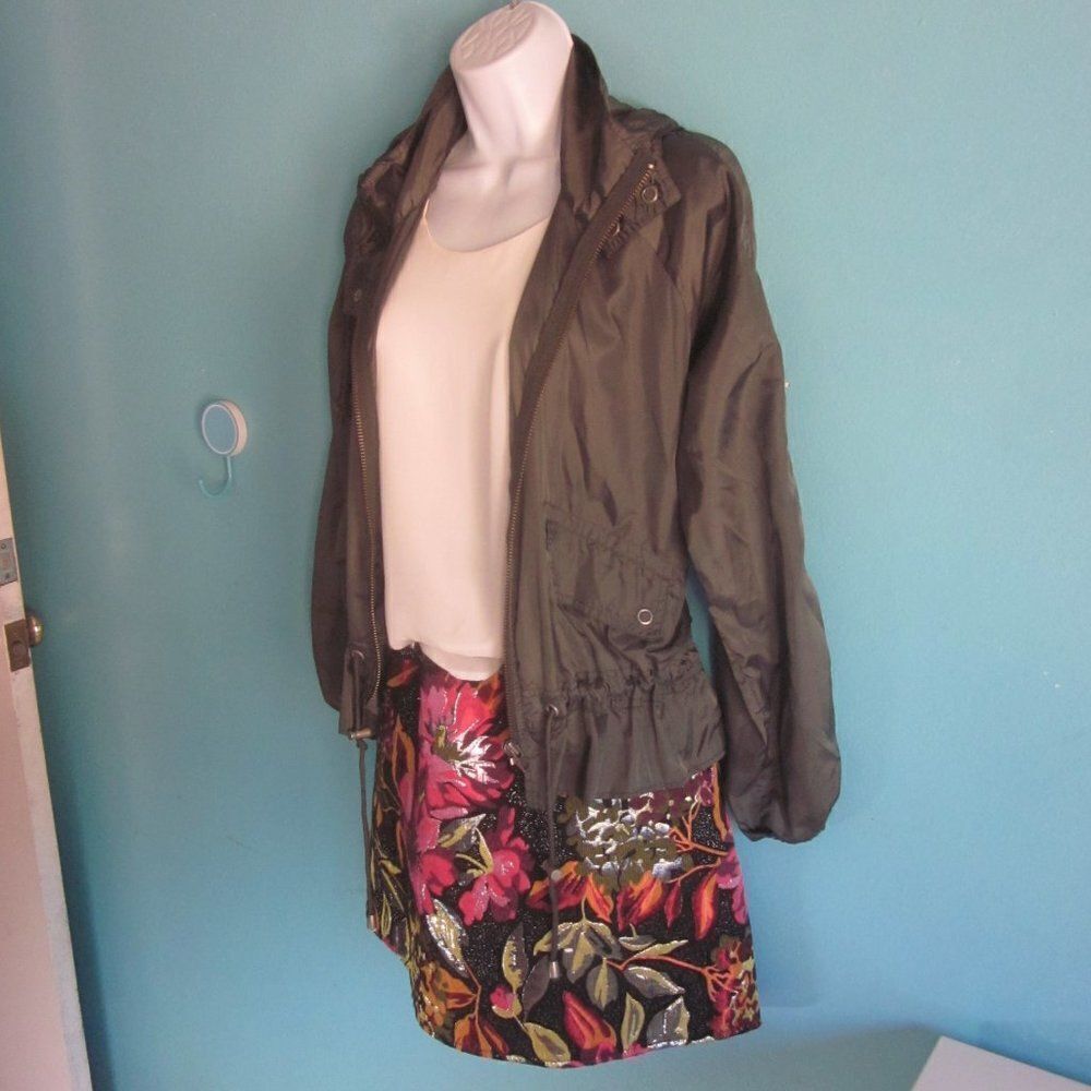 Free People Womens Sz S Zip Front Army Green Parachute Jacket Hooded Windbreaker
